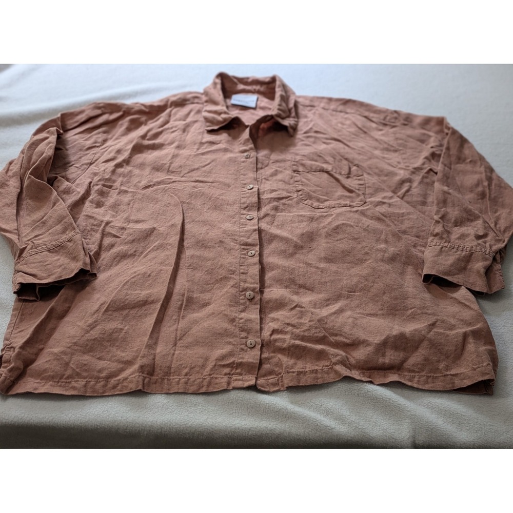 Parachute 100% Linen Shirt 1X Terra Cotta Oversized Button Front Top Relaxed - Picture 7 of 10